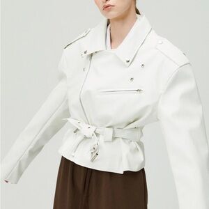 Storets White Megan Oversized Rider Jacket Vegan Leather